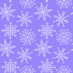 Naklejka na ściany i meble White snowflake seamless pattern. Hand drawn painting illustration. High resolution 600 dpi. Isolated on violet background. Color of background can be easily changed