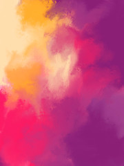 abstract background with clouds and sun. Hand drawn Abstract oil painting. background Oil paint on canvas. purple, red & yelow Color texture Brushstrokes artwork