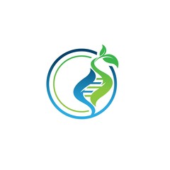 Naklejka premium DNA helix scientific laboratory vector logo design template vector