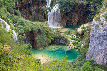 Fototapeta na wymiar Plitvice Lakes National Park, a miracle of nature, waterfall, Croatia