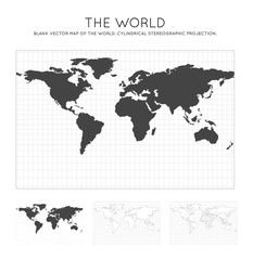 Map of The World. Cylindrical stereographic projection. Globe with latitude and longitude lines. World map on meridians and parallels background. Vector illustration.