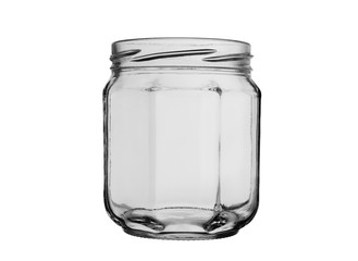 empty glass jar without lid on white background