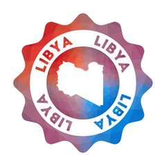 Libya low poly logo. Colorful gradient travel logo of the country in geometric style. Multicolored polygonal Libya rounded sign with map for your infographics.