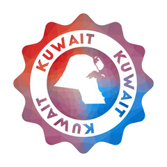 Kuwait low poly logo. Colorful gradient travel logo of the country in geometric style. Multicolored polygonal Kuwait rounded sign with map for your infographics.