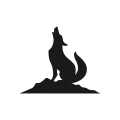 Foto op Canvas coyote,wolf on hill logo design,silhouette,element for vintage logo.conceptual illustrator vector © Wahyu