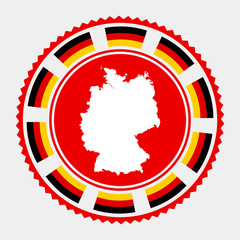 Germany flat stamp. Round logo with map and flag of Germany. Vector illustration.