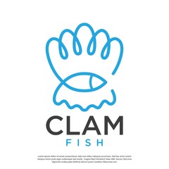 vector logo of clam and fish with line art style