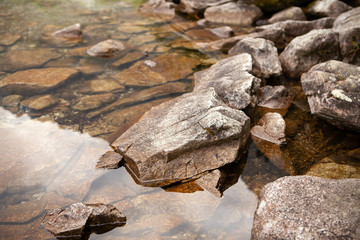 Fototapeta na wymiar Rocks in the water, in the mountain lake.