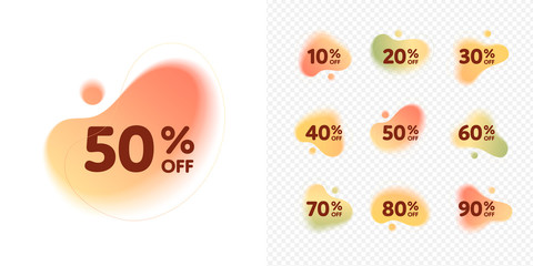 Vector dinamic liquid autumn color sale banner tags template set. Abstract shapes on discount flyer layout on transparent background. Design special offer illustration for poster, leaflet, voucher.