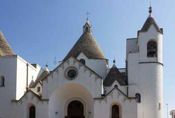 ALBEROBELLO, ITALY - AUGUST 27 2017: the very unique trullo church of Alberobello, Italy
