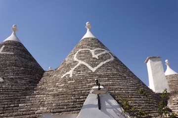 ALBEROBELLO, ITALY - AUGUST 27 2017: Stone roof close up in the town of Alberobello in South Italy