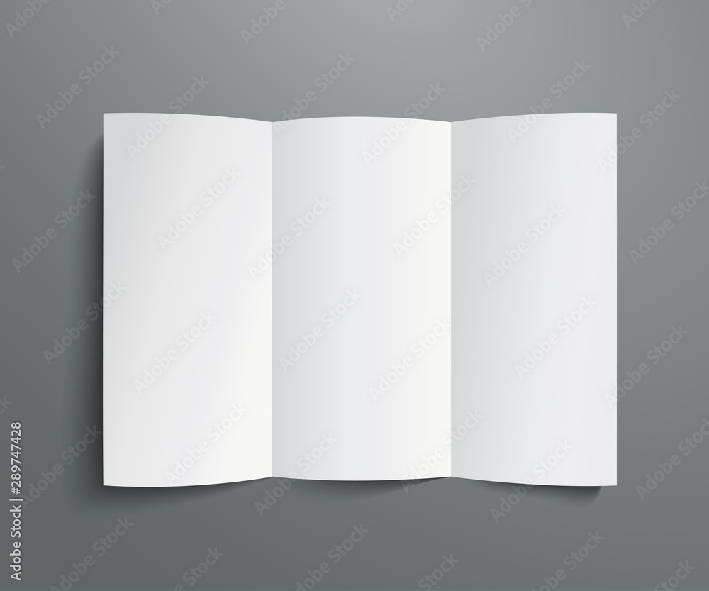 Poster Curved blank of paper with shadows lie on a gray background. A4 paper page, mockup, sheet on the table - stock vector