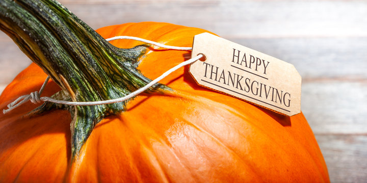 Pumpkin With Happy Thanksgiving Tag