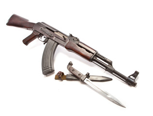 Fototapeta premium Polytech AK47 on white background with a blade.