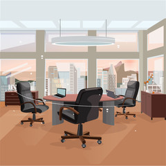 Office interior design. Workspace staff. 3d effect concept illustration