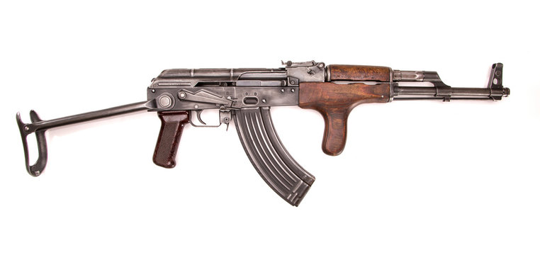 Romanian AK-47 on white background.