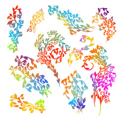 Fototapeta na wymiar Set of abstract multicolored twigs. Colorful floral abstraction. Vector illustration