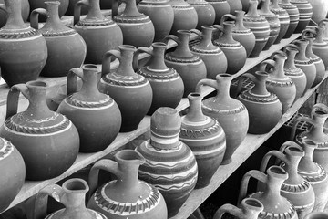 Naklejka na ściany i meble clay and earthenware dish in turkey, classic bowls, crafts in turkey, water jugs made of clay,