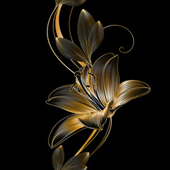 Nahtloses Blumenmuster mit goldener Blumenlilie. Element für Design. Handzeichnungsvektorillustration.