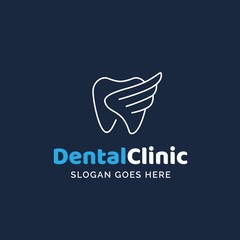 Dental clinic dentistry logo design with white teeth and wings illustration