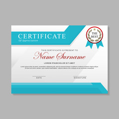 Modern certificate template design with turquoise and white color