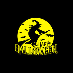 happy Halloween hand drawn wizard and text vector illustration