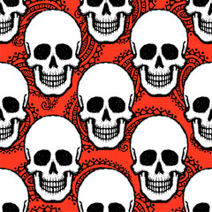 Seamless pattern with hand drawn skulls. Vector Illustration
