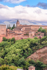 Fototapeta na wymiar flavour of andalusia, view of the alhambra from the saint nicolas sightseein during a cloudy day granada, spain