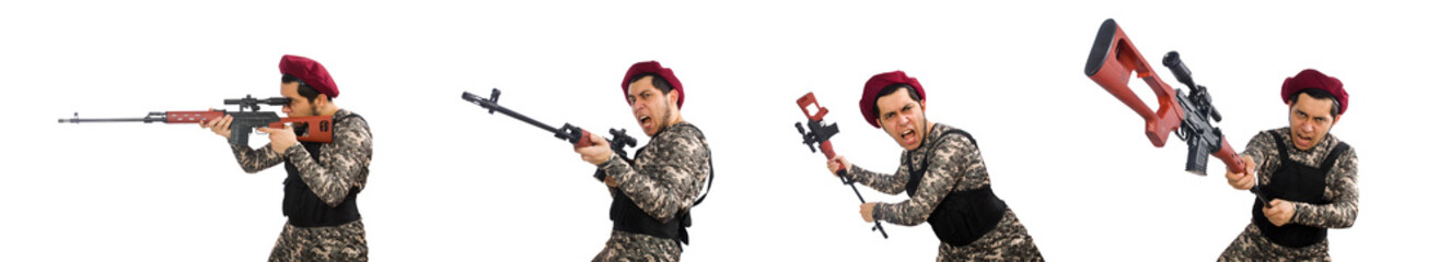 Soldier with a weapon isolated on white
