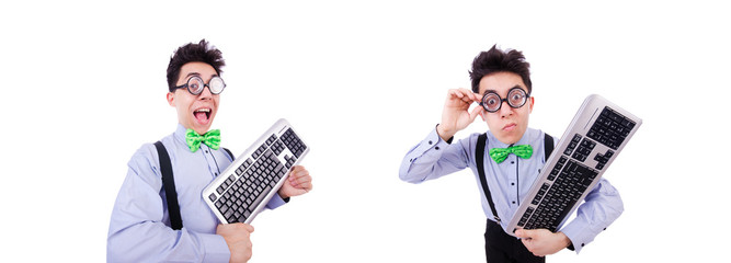 Computer geek nerd in funny concept