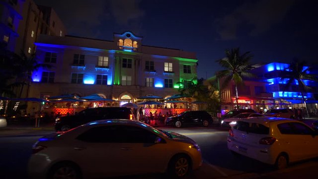 Neon night lights Miami Beach 4k