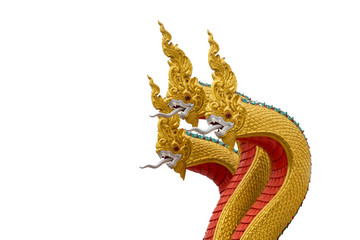Serpent on white background,Naga stucco in traditional Thai temple