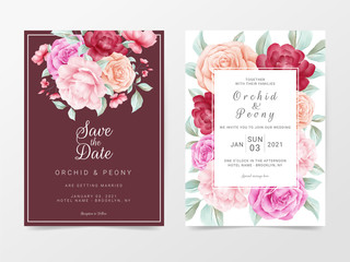 Floral wedding invitation cards template with watercolor flowers decorative. Floral frame save the date