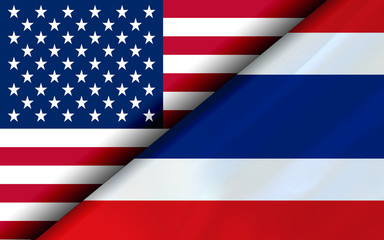 Flags of the USA and Thailand divided diagonally