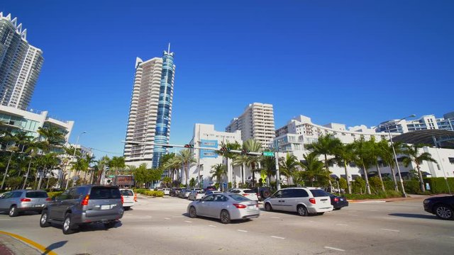 Static shot Miami Beach Indian Creek Drive and 63rd Street facing east