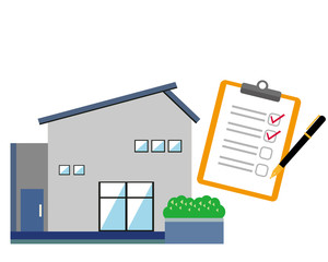 住宅　家　イラスト　一軒家　マイホーム　ペン　バインダー　査定 見積り　チェック
