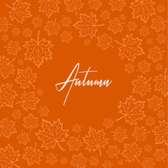 Autumn maple leaves frame on a dark orange background