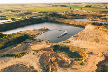 Aerial drone photography of gravel pit. Minning area. 