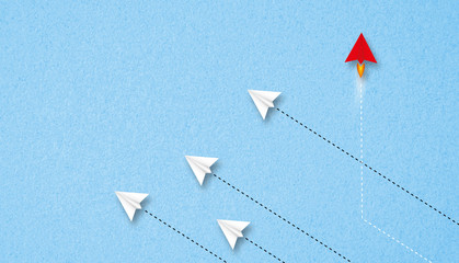 little airplanes and a red one symbolizing a different approach