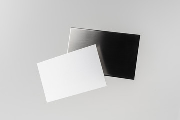 top view of business card with case on white