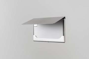 top view of business card with case on white