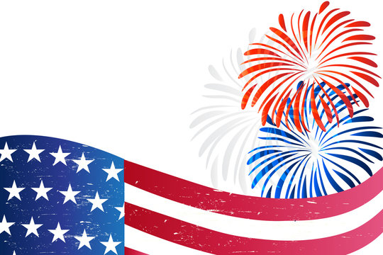 American USA flag and fireworks grunge vector