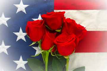 US American flag with roses