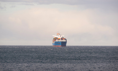 Container transport ship in the Atlantic Ocean. 