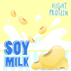 Soy milk with splash on yellow background