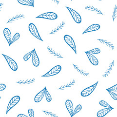 Seamless background with blue fir branch. Vector pattern
