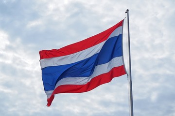 10/9/2019 , Image of waving Thai flag of Thailand with blue sky background at Bangkok , Thailand.