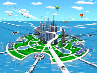 Smart city with 3d rendering, angle 1