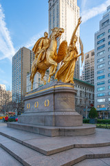 New York City, NY, USA - December, 2018 - William Tecumseh Sherman Memorial are outdoor sculptures of William Tecumseh Sherman and Victory by Augustus Saint-Gaudens, at Grand Army Plaza.