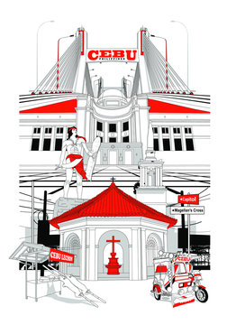cebu philippines landmark icon vector set